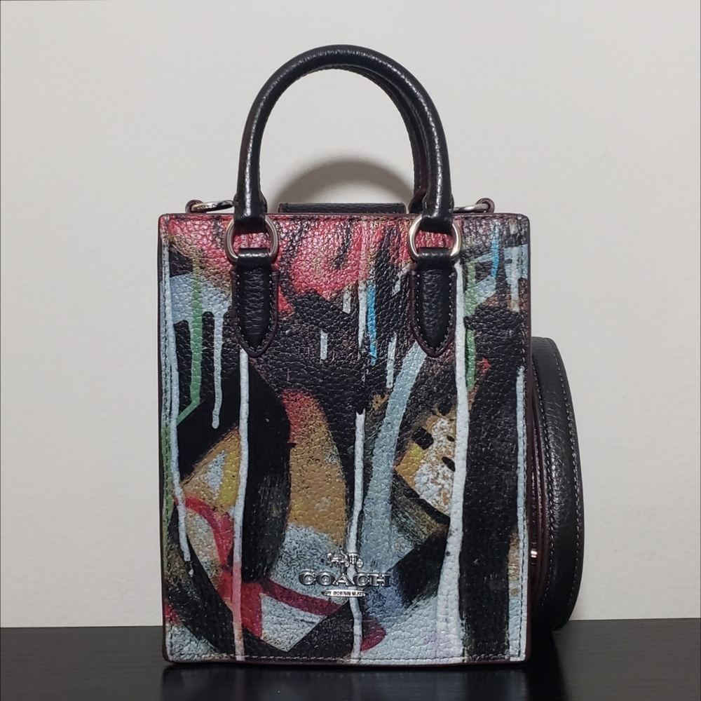 NWT! COACH × MINT + SERF LEATHER GRAFFITI NORTH SOUTH MINI TOTE